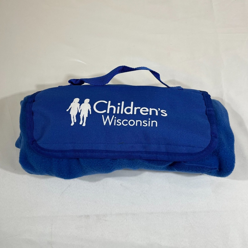 Children's Wisconsin Fleece Travel Blanket Blue Roll Up Picnic Stadium Outdoor